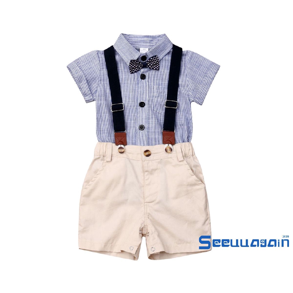 Set Áo Sơ Mi Tay Ngắn & Quần Short Yếm Cho Bé Trai