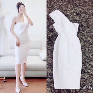 Đầm body màu trắng cúp ngực kèm vạt đeo chéo chất umi có hình thật.