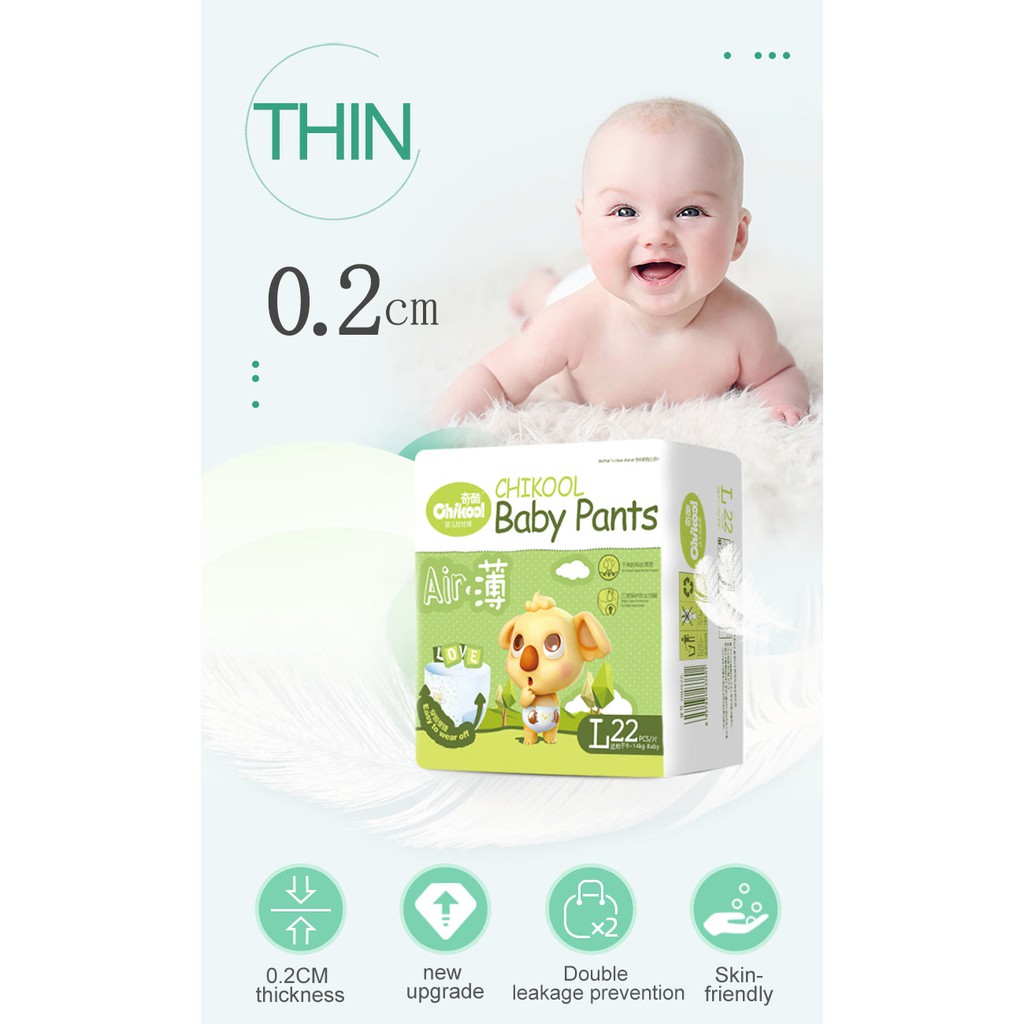 Chikool Baby Pants Tã Air Jumbo SINGLE PACK siêu mỏng(L22 / XL20 / XXL18 / XXXL16) (L22 / XL20 / XXL18 / XXXL16)