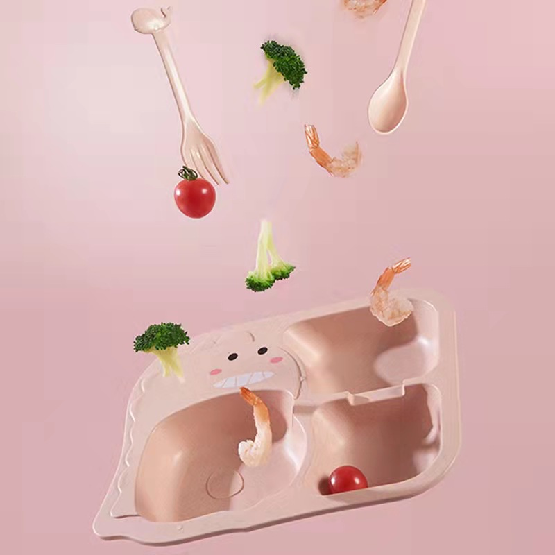 Bộ 4 Món Chén Muỗng Nĩa Đũa Hình Khủng Long Hoạt Hình Chống Rơi Cho Bé