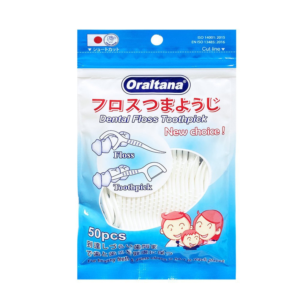 Tăm chỉ nha khoa Oraltana túi 50 cái chất liệu an toàn giúp loại trừ các mảng bám, thức ăn thừa trong khe răng - 1 Túi