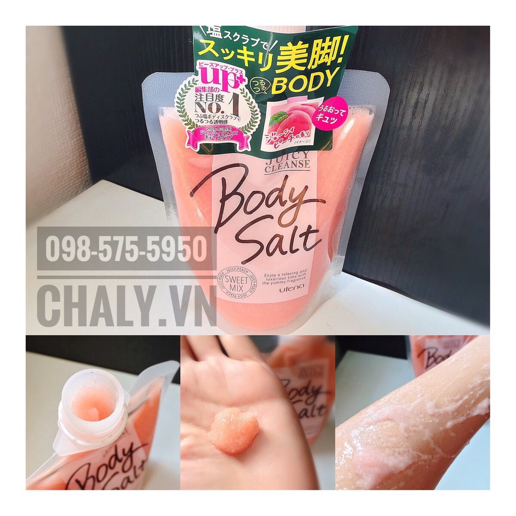 Muối tắm tẩy tế bào chết Utena Body Salt Juicy Cleanse Nhật Bản.Thành phần muối biển làm sạch sâu.Hạt scrub tẩy hiệu quả