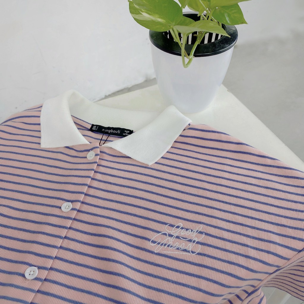 Áo thun sọc cổ bẻ thêu chữ - A20437S - Freesize | BigBuy360 - bigbuy360.vn