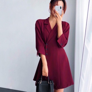 Đầm váy cổ vest tay lỡ 2 màu (kèm hình thật)