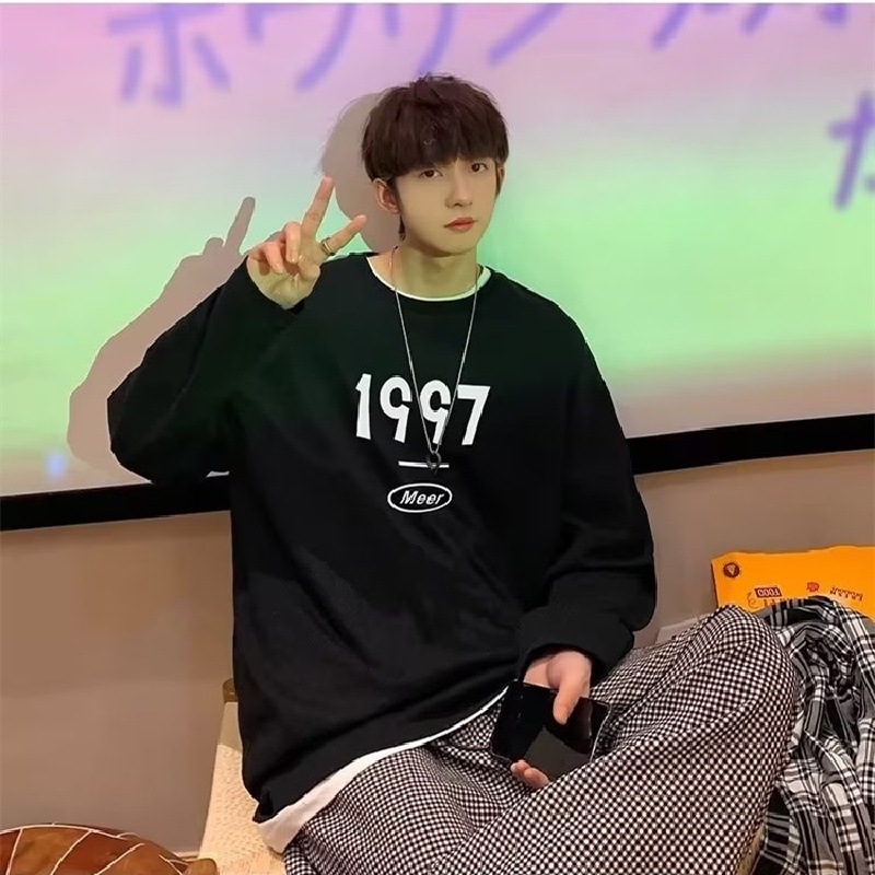 Áo Thun Tay Dài Dáng Rộng In Chữ Phong Cách Nhật Bản Thời Trang Cho Nam Và Nữ size M-5XL