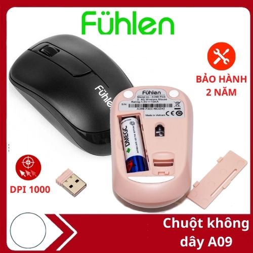 Chuột không dây Wired mouse Fuhlen A09 màu Đen/ Hồng chính hãng- tặng kèm pin