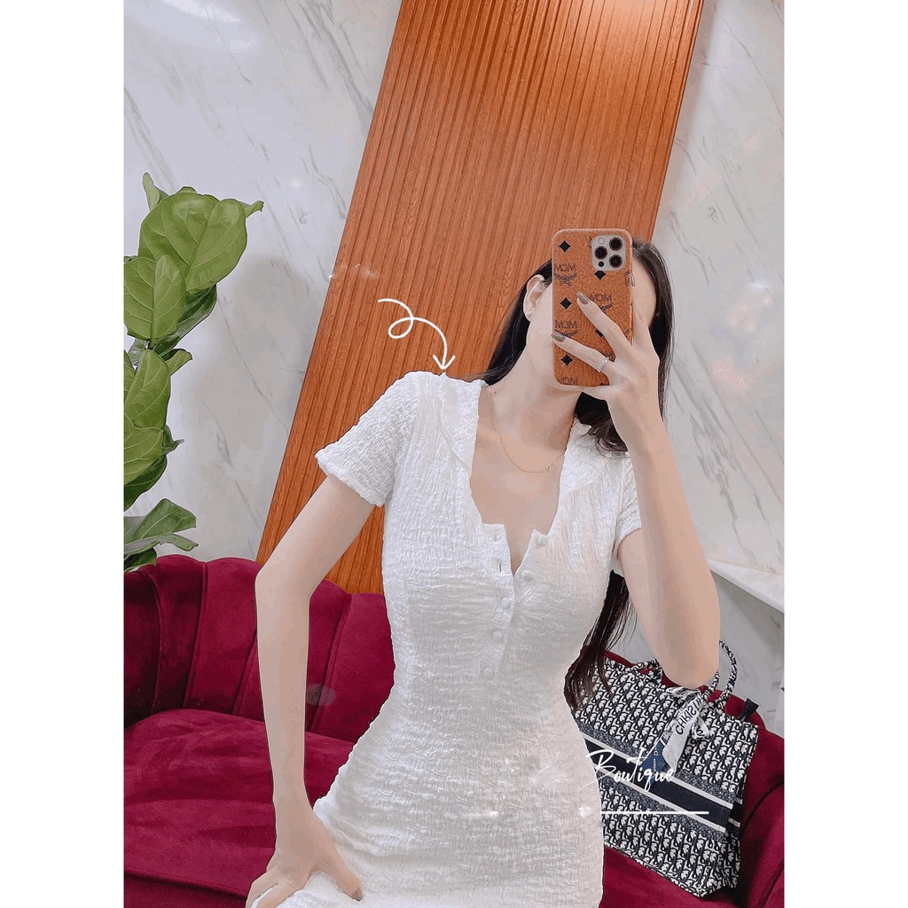 Đầm suông dài nút ngực