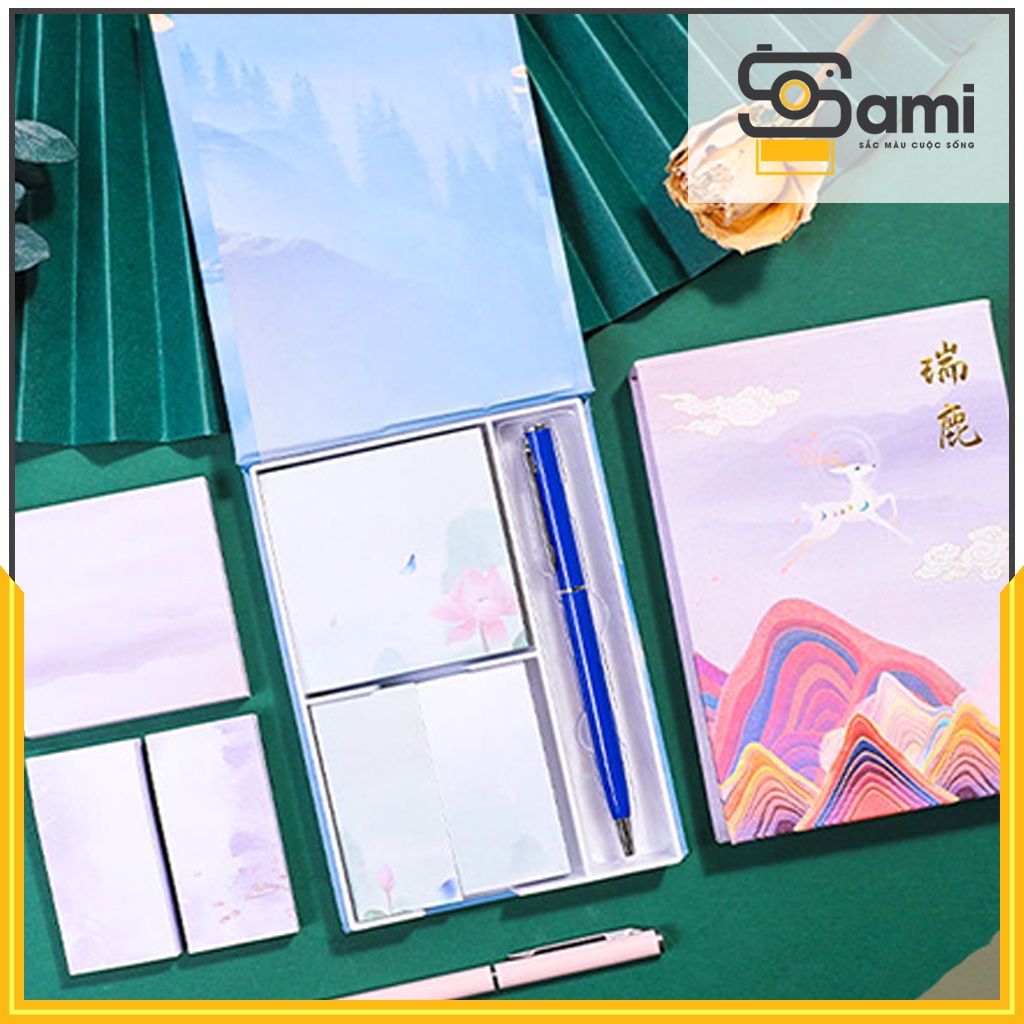 Giấy ghi chú set kèm bút phong cách cổ đại SAMI