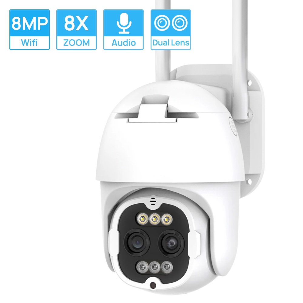 Camera an ninh HAMROL 4K 8MP ống kính kép 8X Zoom PTZ WiFi chống nước có tầm nhìn đêm màu sắc tự động