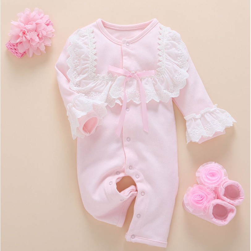 Bodysuit Tay Bèo Sơ Sinh Tặng Kèm Giày &amp; Nơ Cài T16