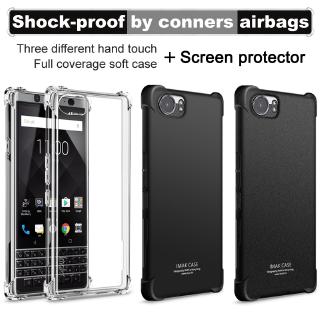 Ốp điện thoại TPU silicon mềm chống sốc + miếng dán cường lực bảo vệ màn hình cho BlackBerry KeyOne