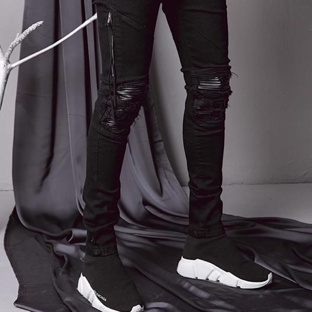 Jeans Biker gối da ( ảnh thật )