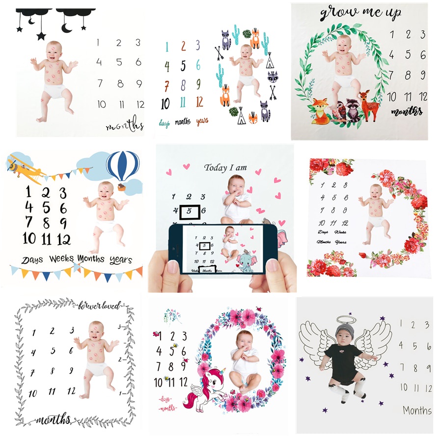 Tấm thảm lót đánh dấu cột mộc phát triển trẻ sơ sinh làm đạo cụ chụp ảnh dễ thương
