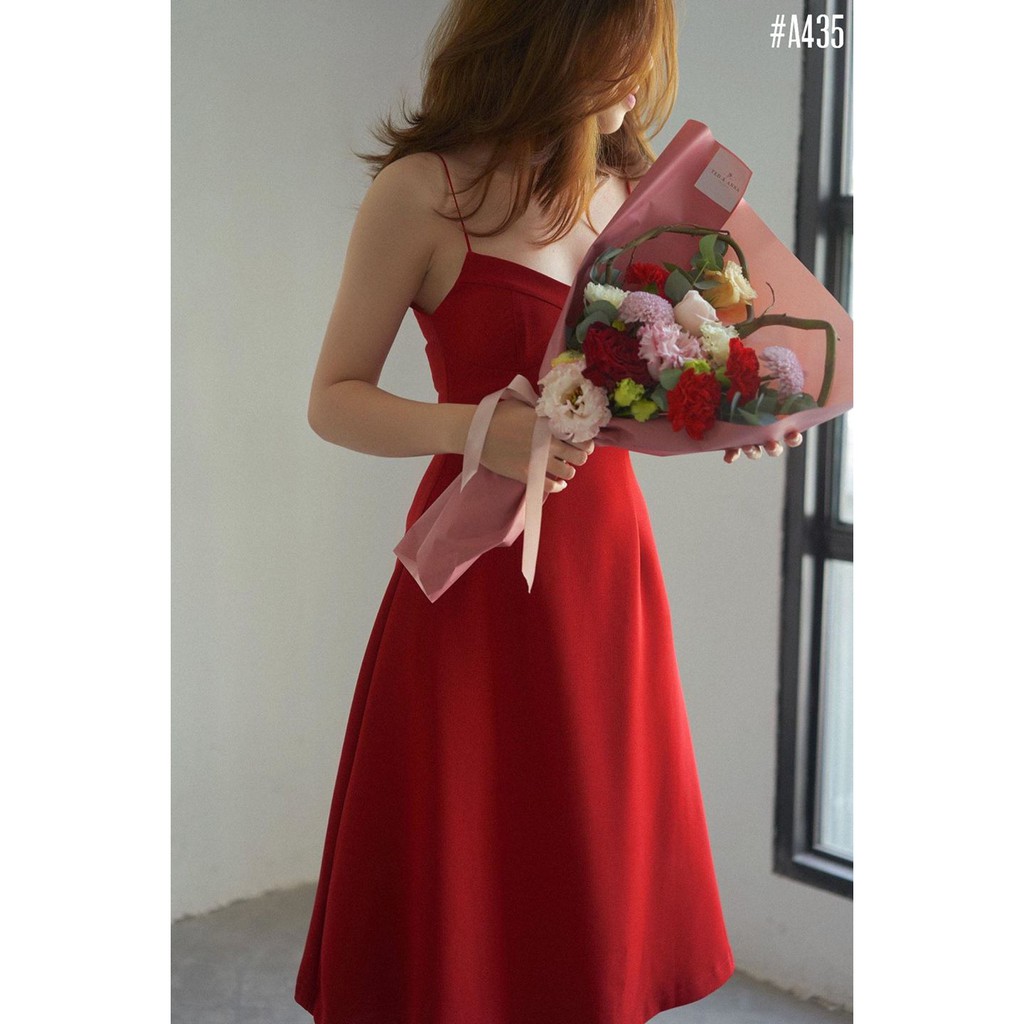 [CÓ SẴN] Đầm nữ đỏ hai dây xòe chữ A hở lưng cúp ngực Sara Dress bigsize dự tiệc lady xanh giá rẻ đẹp