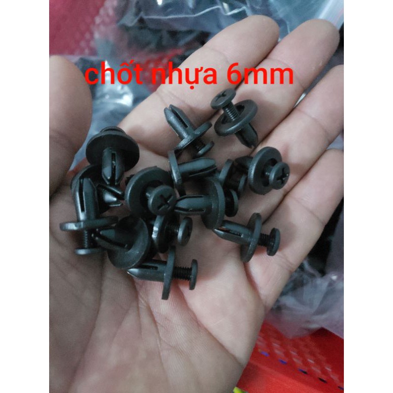 100 Chốt nhựa, đinh tán 6mm cho xe ô tô các loại ( hàng nhập )