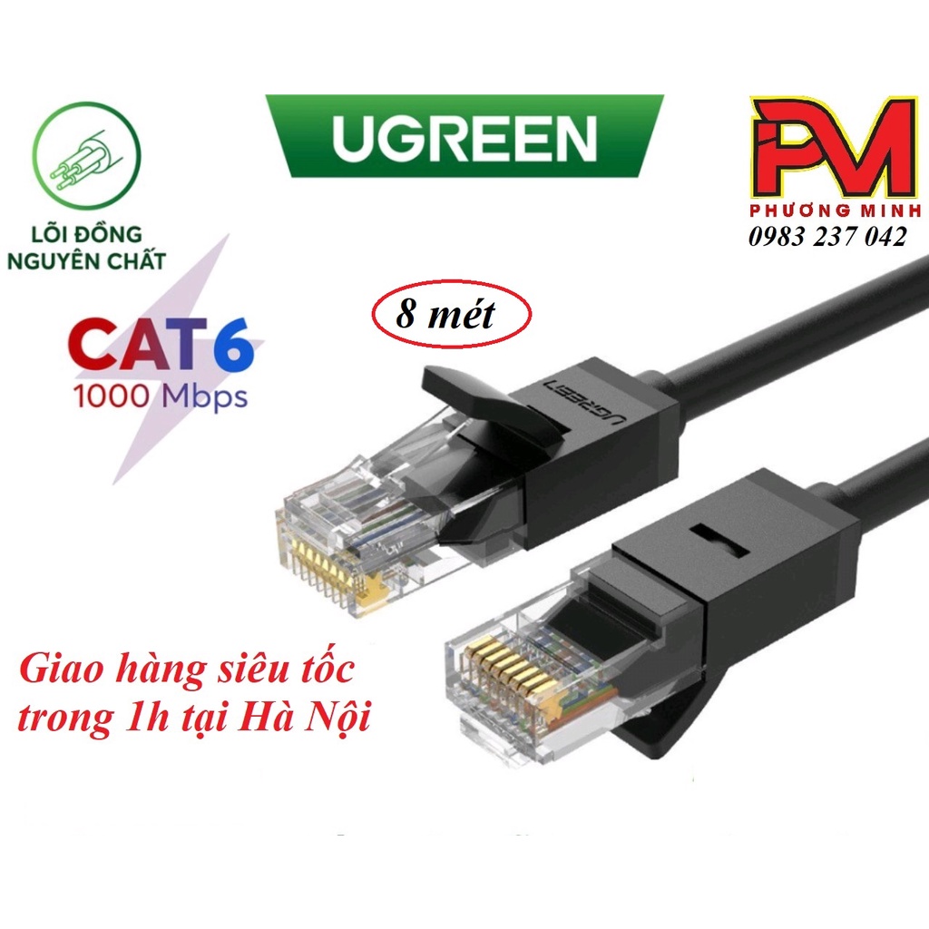 Cáp mạng đúc sẵn CAT6 UTP 26AWG tròn dài 8m Ugreen 20163_ Hàng chính hãng