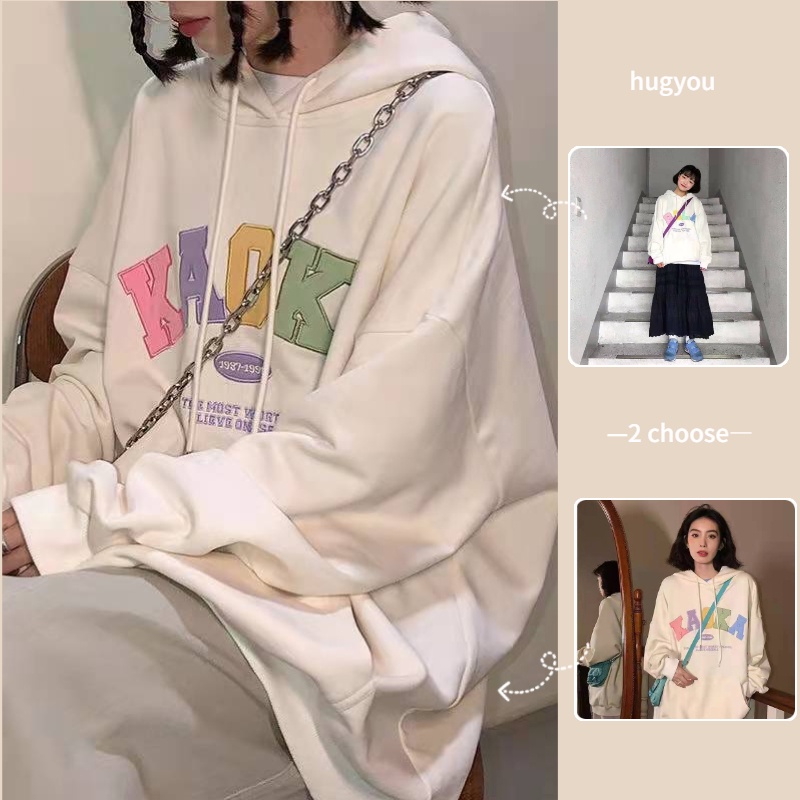 Áo hoodie dáng rộng in chữ thời trang phong cách Hàn năng động trẻ trung cho phái nữ