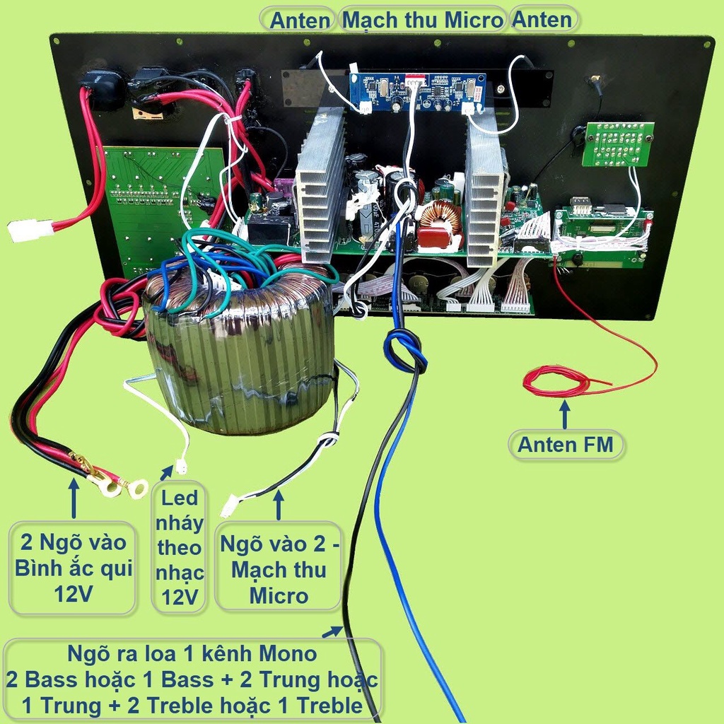 [Mã ELHACE giảm 4% đơn 300K] Mạch loa kéo Reverb chống hú 1 kênh Mono 400W – 800W kèm Microloa kéo 5 tấc đơn, 6 tấc đơn