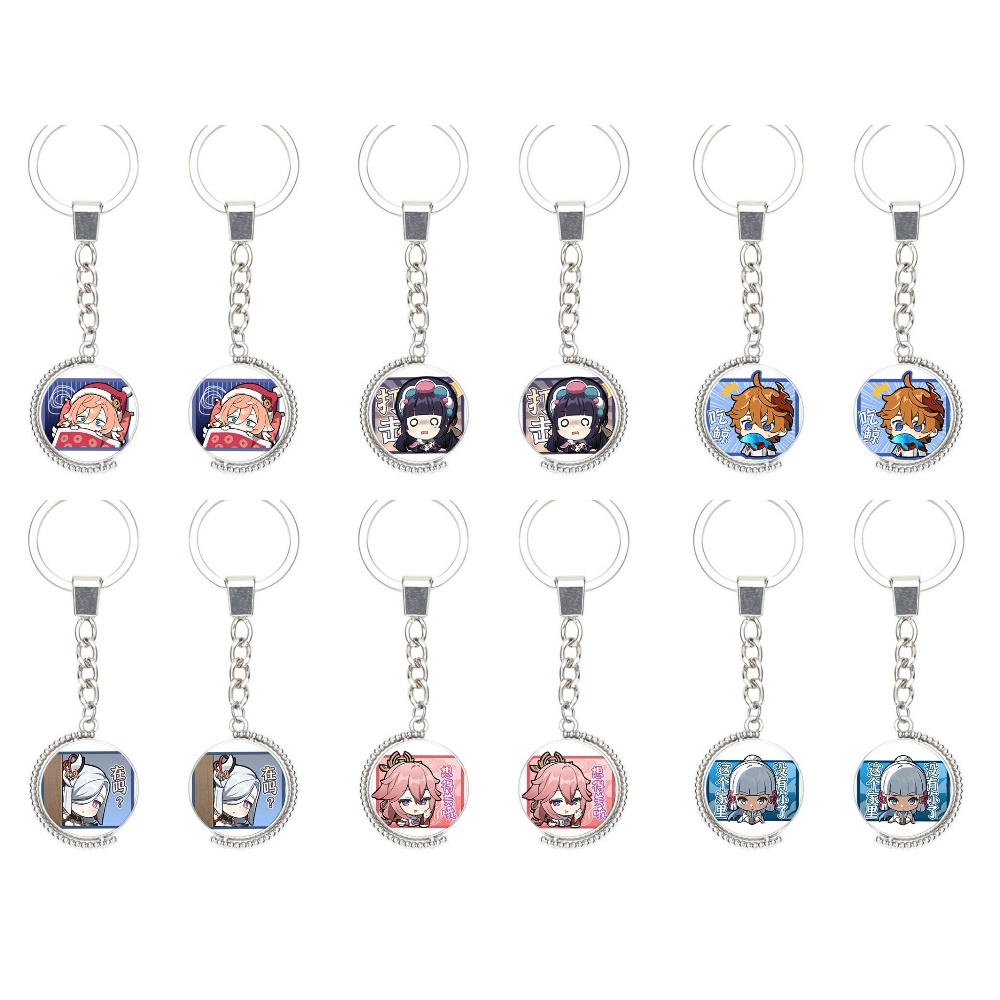 (Viền tròn) Móc khóa tròn kim loại hình GENSHIN IMPACT ver CHỮ NHẬT game anime chibi xinh xắn độc đáo