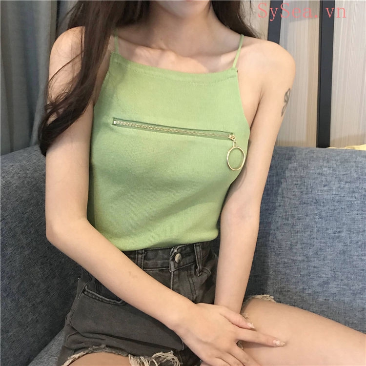 Áo dây dáng ôm phối khóa kéo thời trang quyến rũ cho nữ