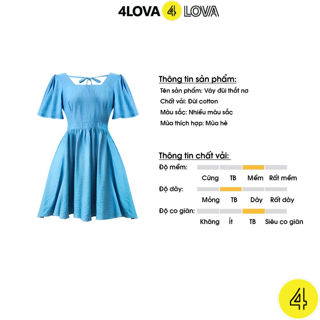 Váy xòe babydoll nữ 4LOVA thiết kế tay bồng phối cổ vuông thắt nơ sau trẻ trung