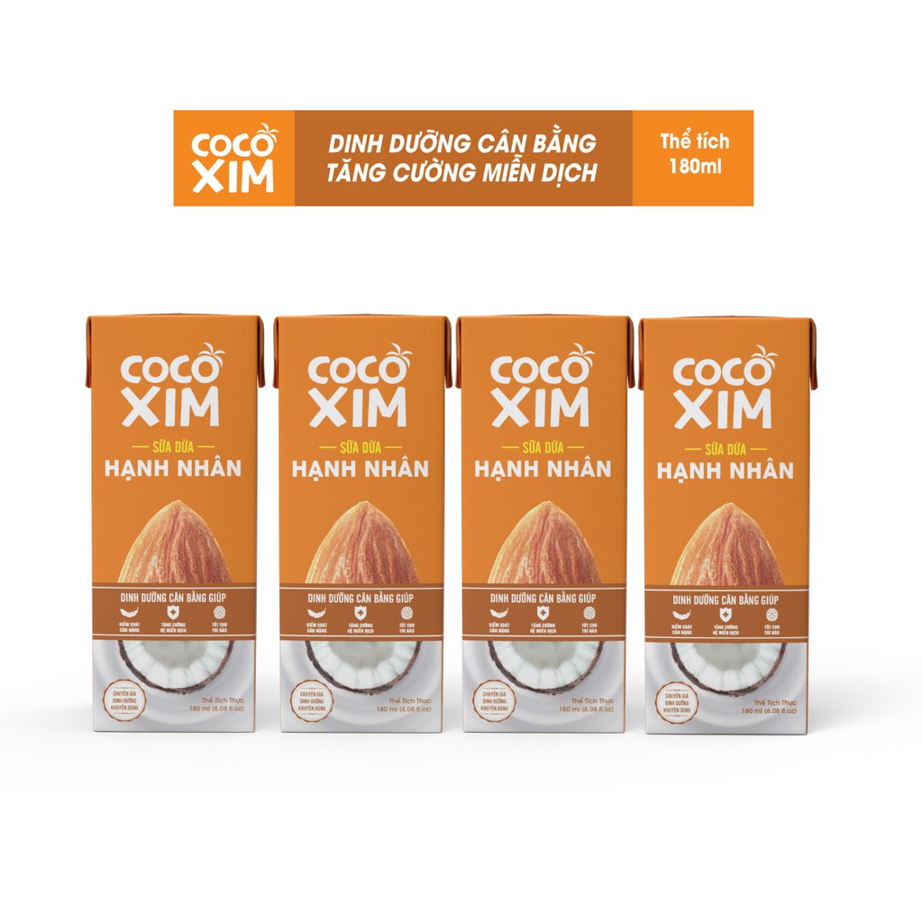 [Mã FMCGM25 - 10% ĐH 150K] Lốc 4 Hộp sữa dừa Hạnh nhân Cocoxim dung tích 180ml/Hộp