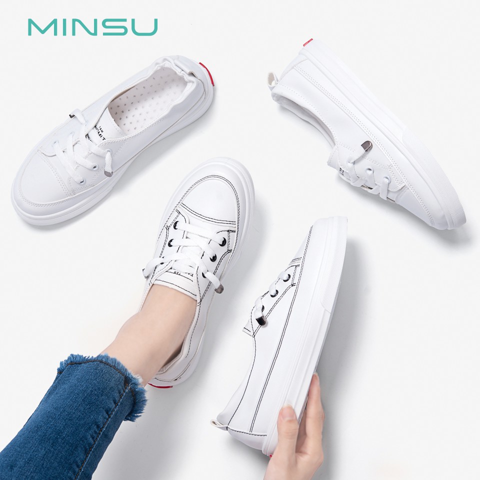 Giày Bata Nữ Trắng Slip On MINSU M3405 Phong Cách Giày Thể Thao Sneaker Lười Nữ Hàn Quốc Tối Giản Khi Mix Đi Học Đi Chơi
