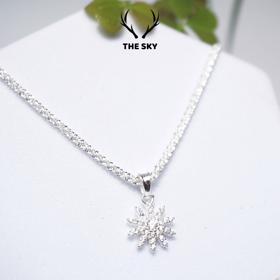 Dây chuyền bạc DC1008 mặt hoa đá nhí xinh xắn, vòng cổ nữ phụ kiện trang sức đẹp THE SKY