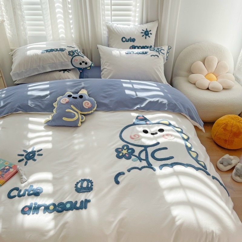 Set ga cotton 100% IGUN BEDDING hoạ tiếp khủng long (tặng kèm gối decor khủng long)
