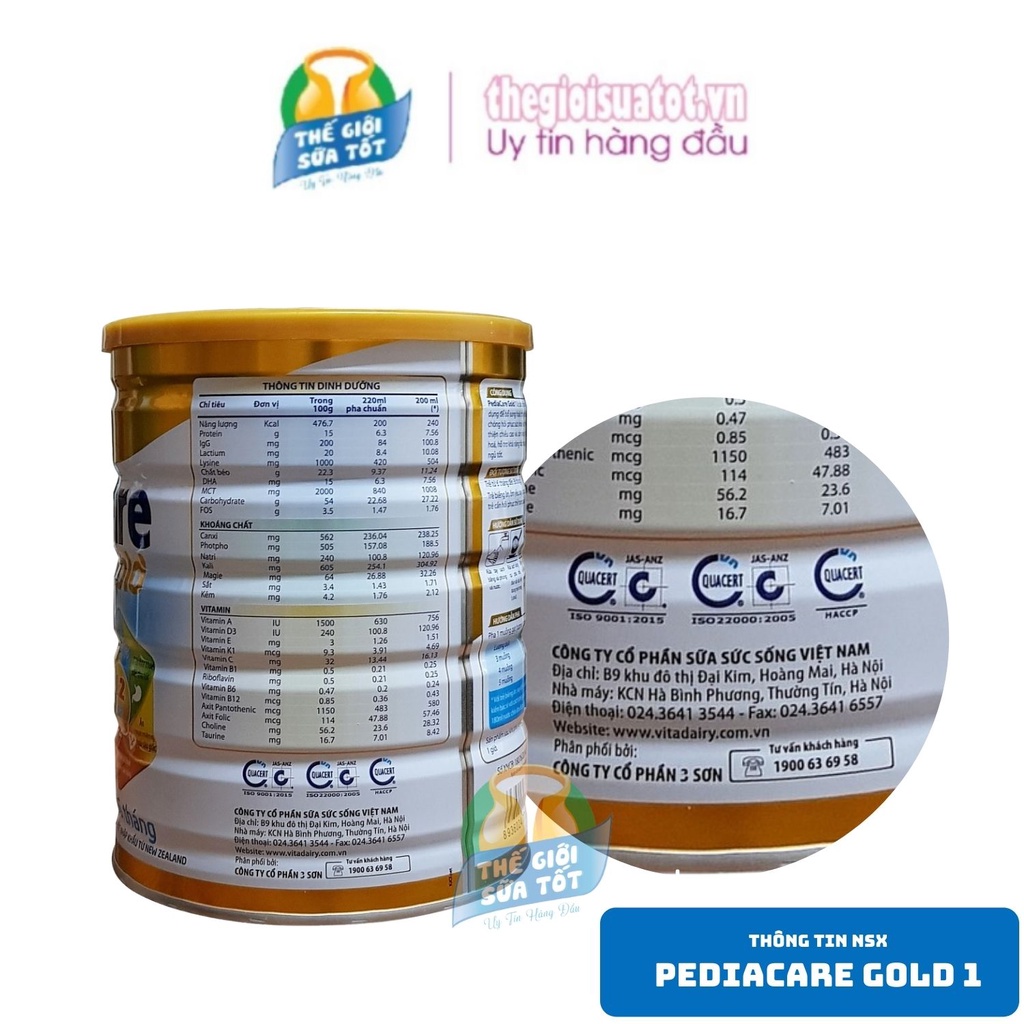 Sữa PediaCare Gold 1 (900g) Sữa dinh dưỡng cao năng lượng