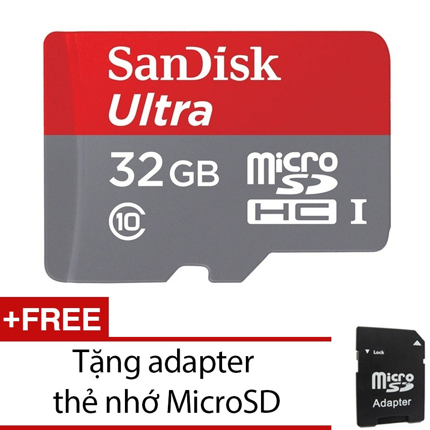 [Mã ELMS10 giảm 6% đơn 50K] Thẻ nhớ MicroSDHC SanDisk Ultra A1 32GB Class 10 U1 98MB/s kèm adapter - new Version (Xám)