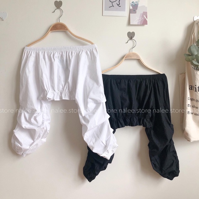 Áo trễ vai croptop tay rúm