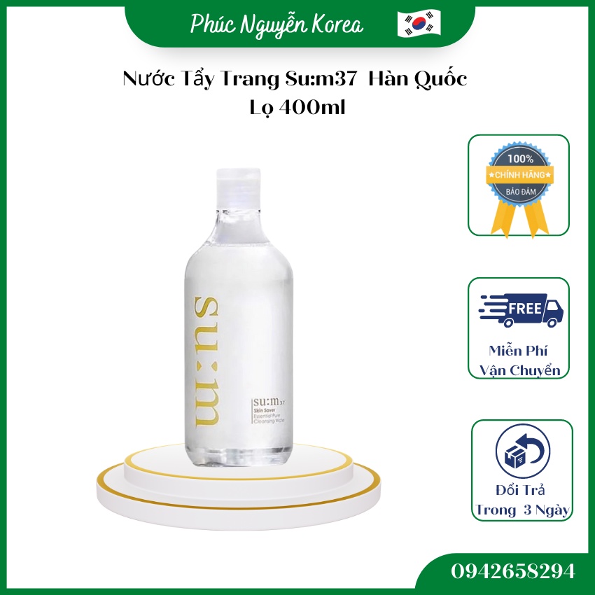 Nước Tẩy Trang Su:m37  Hàn Quốc 400ml, Kèm Sữa Rửa Mặt 100ml