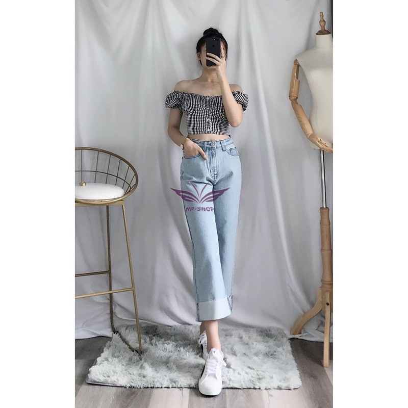 Quần jeans nữ quần culottes jeans nữ cạp cao qua rốn chất dày đứng form/kiểu lên lai