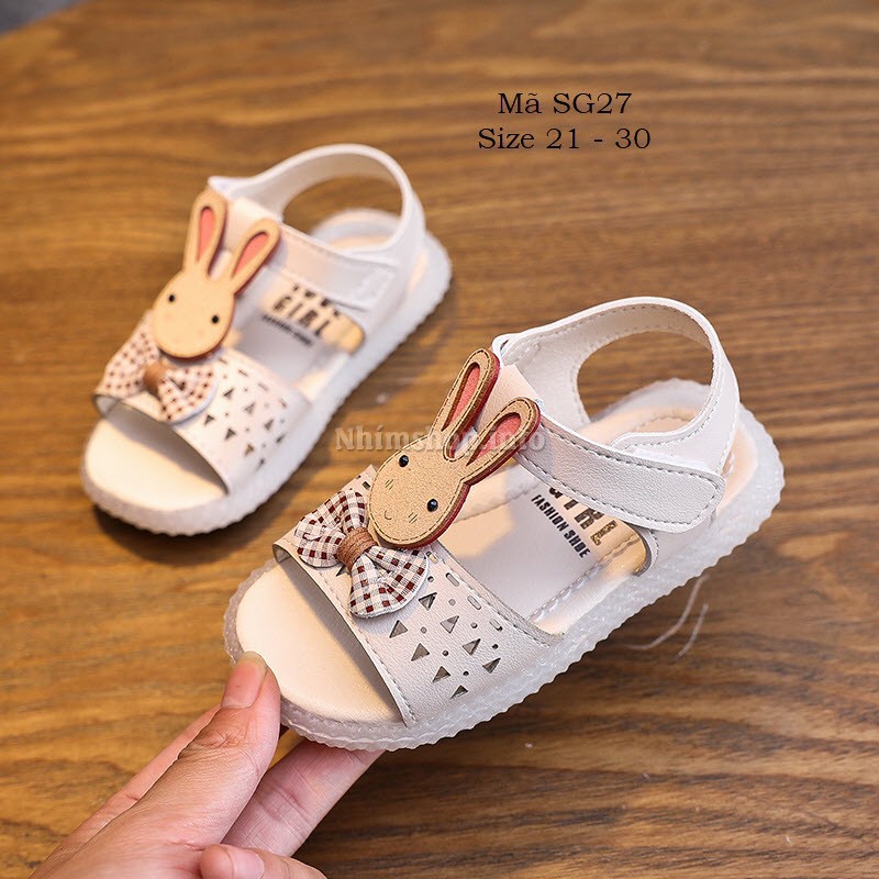 Sandal bé gái 1 - 5 tuổi họa họa tiết thỏ dễ thương da mềm quai dán tiện dụng SG27