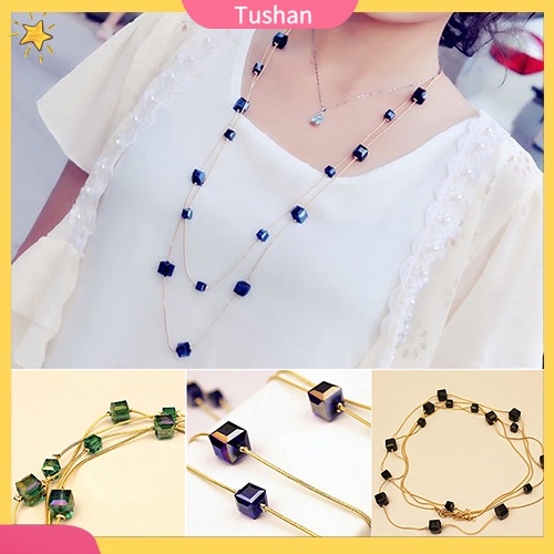 Dây chuyền hợp kim dạng dài đính đá vuông thời trang cho nữ