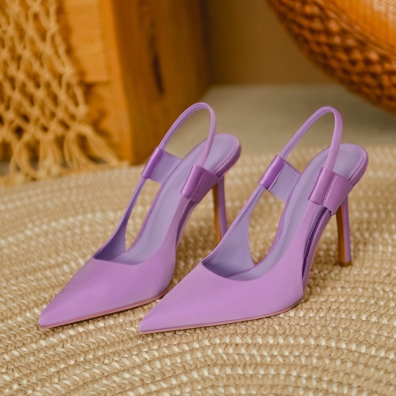 Giày Sandal Cao Gót Hở Ngón Mũi Nhọn Bằng Satin Màu Xanh Dương Thanh Lịch Cho Nữ