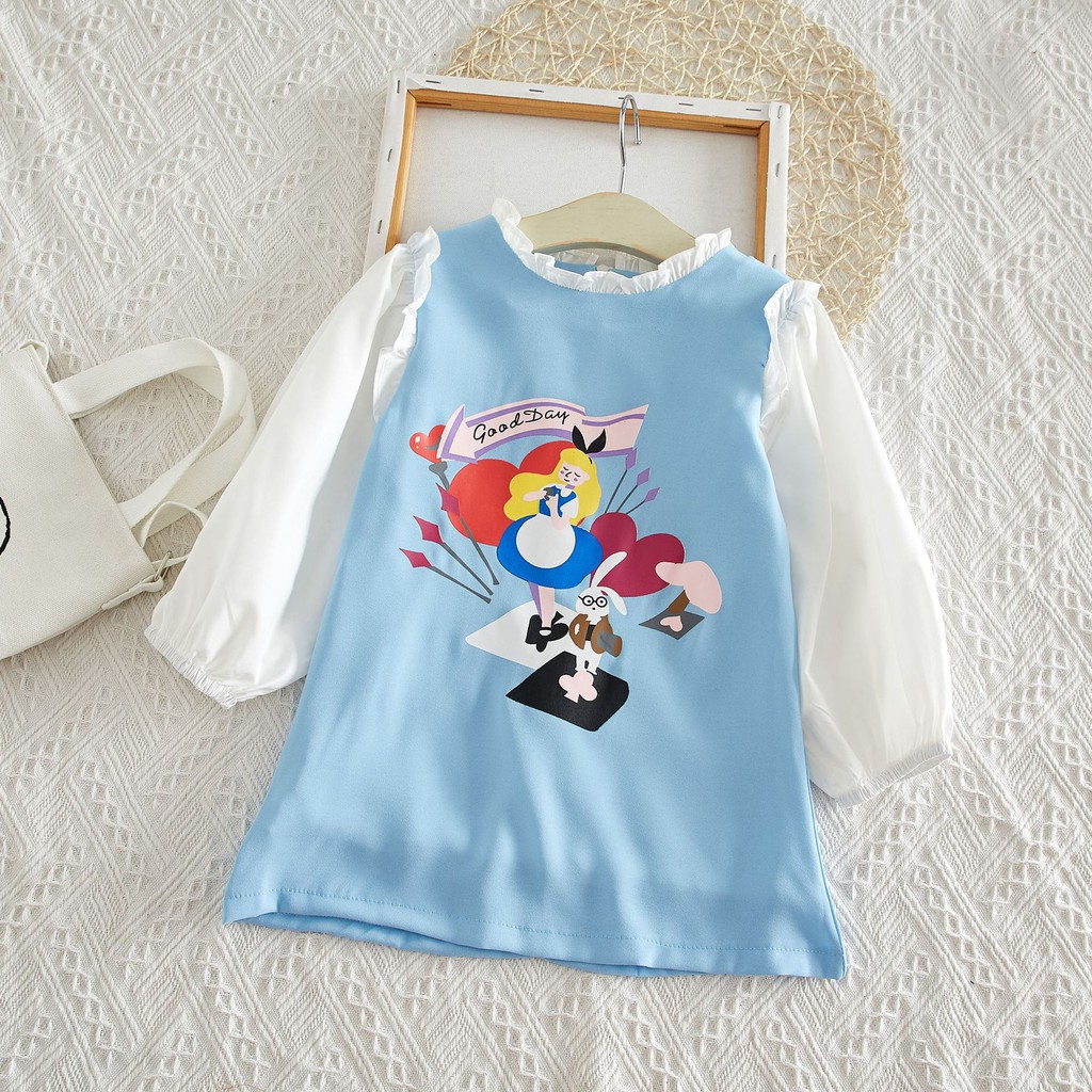 Váy tay bồng họa tiết hoạt hình dễ thương cho bé gái - Hàng Quảng Châu Cao Cấp