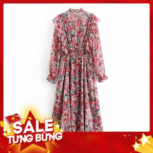 Đầm Voan Dài Tay Cổ Chữ V Thời Trang Cho Nữ - Hàng nhập khẩu