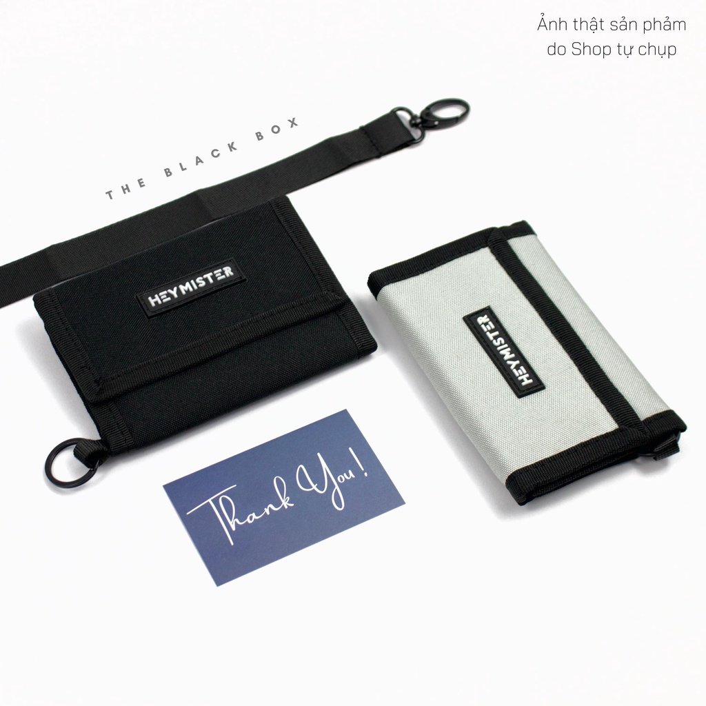 Ví Ngắn Unisex Nam Nữ Gập 3 Mini Có Dây Đeo Cổ, Bóp Phong Cách Trẻ Trung, Nhỏ Gọn Tiện Dụng GenZ - The Black Box