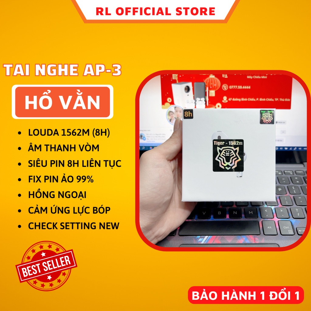 Tai Nge Bluetooth Air 3 Louda Hổ Vằn 1562m Check|Pin 8h|Âm Thanh Vòm|Bản Cao Cấp Nhất