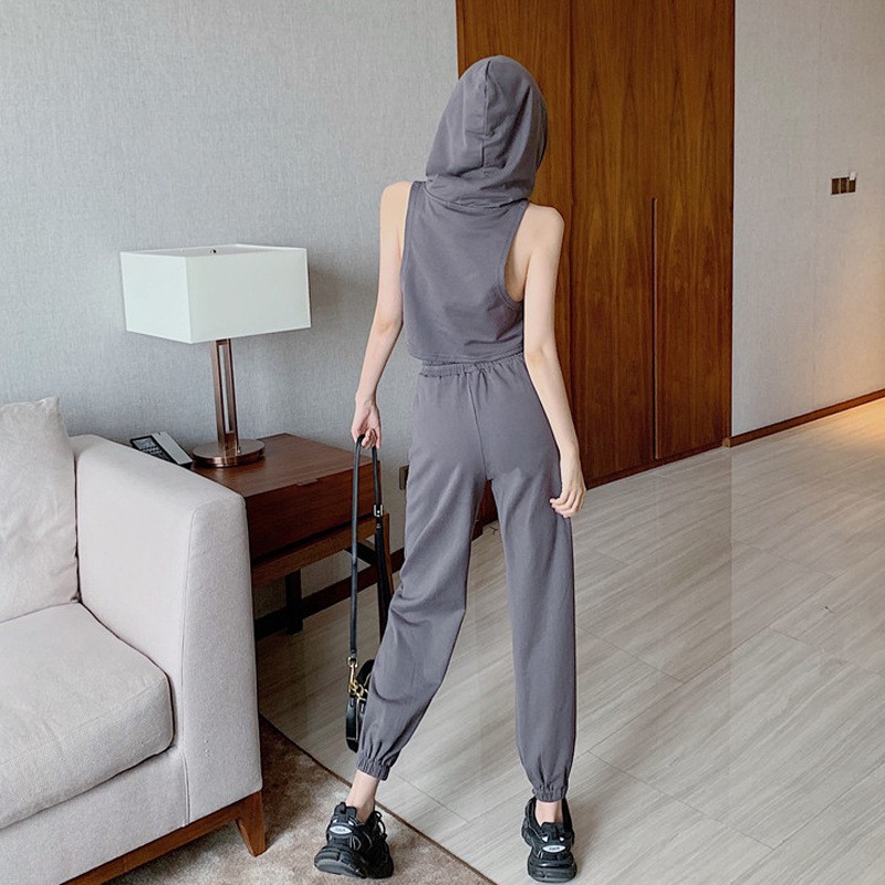 Set Đồ Mùa Hè 2021 🌸 Áo Thun Sát Nách Có Mũ Kết Hợp Quần Thun Ống Rộng Unisex Siêu Cá Tính