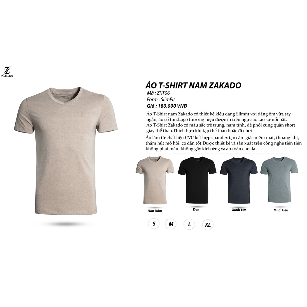 Áo thun nam cao cấp ZAKADO cổ tim tay ngắn, mềm mát, thấm hút mồ hôi cực tốt, áo phông thiết kế trẻ trung, năng động | BigBuy360 - bigbuy360.vn