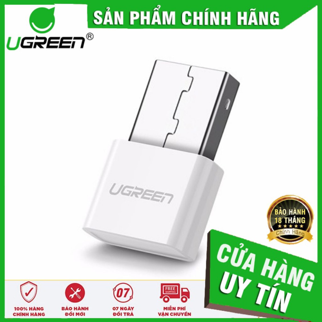 Ugreen 30443 - USB Bluetooth cho máy tính kết nối chuột, phím, loa... (màu trắng) ✔HÀNG CHÍNH HÃNG ✔