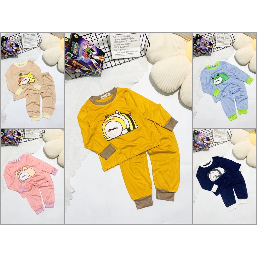 [Bé:8-27kg] Bộ Quần Áo Dài Tay Minky Mom Thun Lạnh Mềm Mịn, Viền Cổ, In Động Vật Cho Bé Trai, Gái 0-7 Tuổi- Mã: TD-IN71