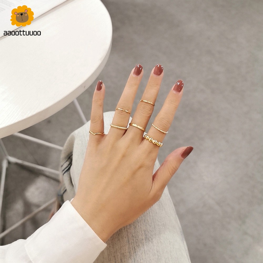 Set 7 nhẫn hợp kim kiểu dáng đơn giản phong cách Hàn Quốc dễ thương
