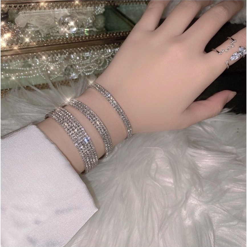 Lắc tay nữ vòng tay đính đá zircon lấp lánh 2 5 6 hàng bạc phong cách thời trang hàn quốc dễ thương
