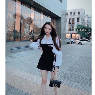 Jump phối viền cổ sơ mi vai đắp bèo tay dài!