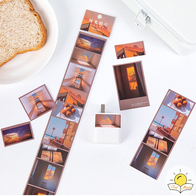 Dải sticker ảnh postcard - 10 ảnh nghệ thuật trang trí bujo, planner, washi tape film STI24