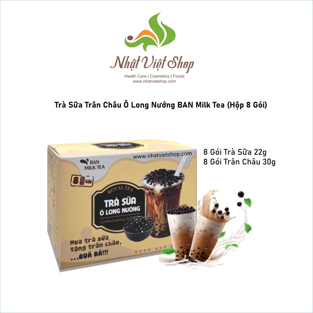 Combo 2 Hộp Trà Sữa Trân Châu Ban Milk Tea (Hộp 8 Gói + 8 Topping)